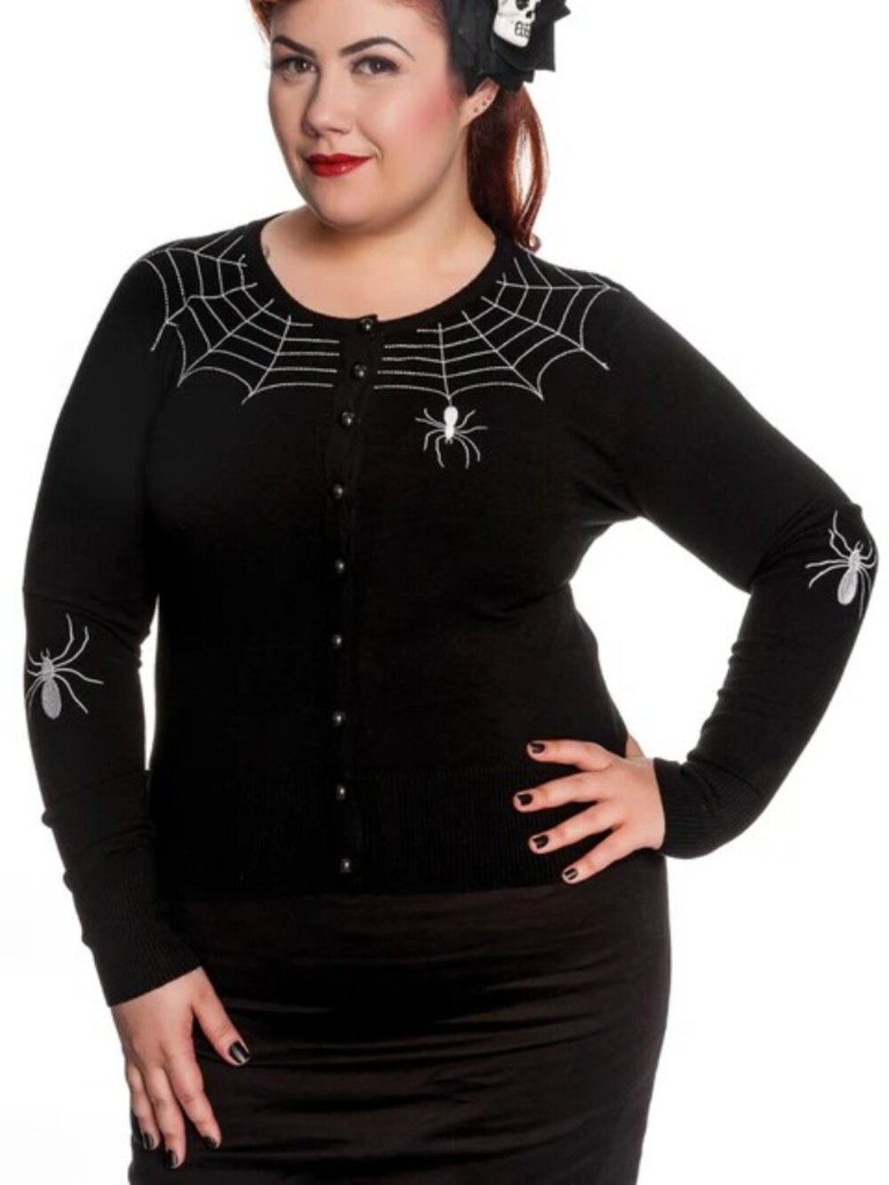 Hell Bunny Spider Black Cardigan White Web Embroidery Plus 3X Gothic